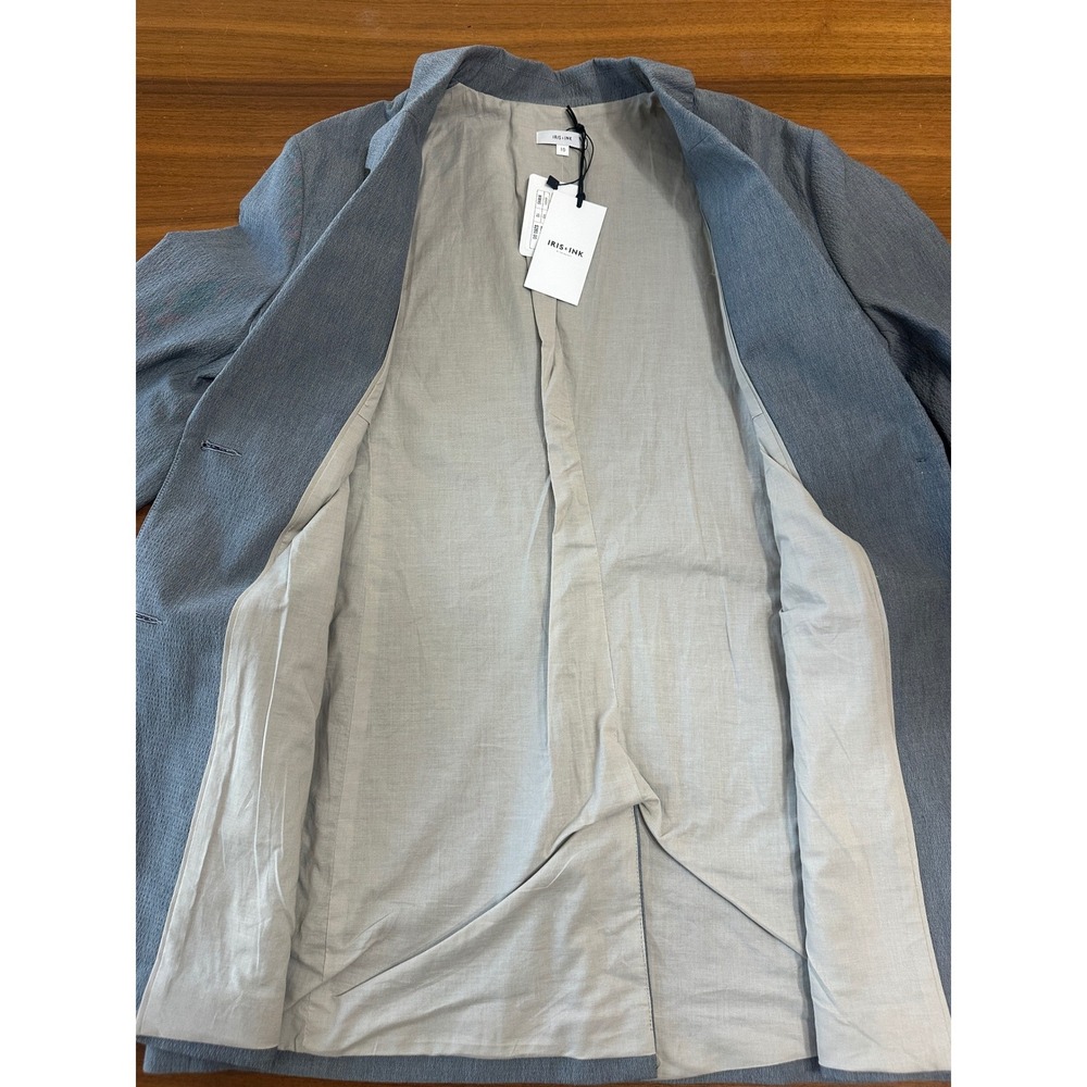 Iris & Ink Blazer Organic Cotton Size 10 Grey Two Button Professional Career - Picture 8 of 11
